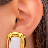 cercei inox, auriu, perle de cultura, cercei statement, cadou, bijuterii, realizat manual, cercei hipoalergenici, agata alba, vintage, pietre semipretioase