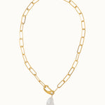 Colier, inox, aur, hipoalergenic, cadou, handmade, realizat manual, bijuterii, perle de cultura, pandantiv, perla baroc, auriu, pietre semipretioase, hematite, , accesorii, handcrafted, statement, lant, lantisor, cadou