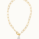 Colier, inox, aur, hipoalergenic, cadou, handmade, realizat manual, bijuterii, perle de cultura, pandantiv, perla baroc, auriu, pietre semipretioase, hematite, , accesorii, handcrafted, statement, lant, lantisor, cadou