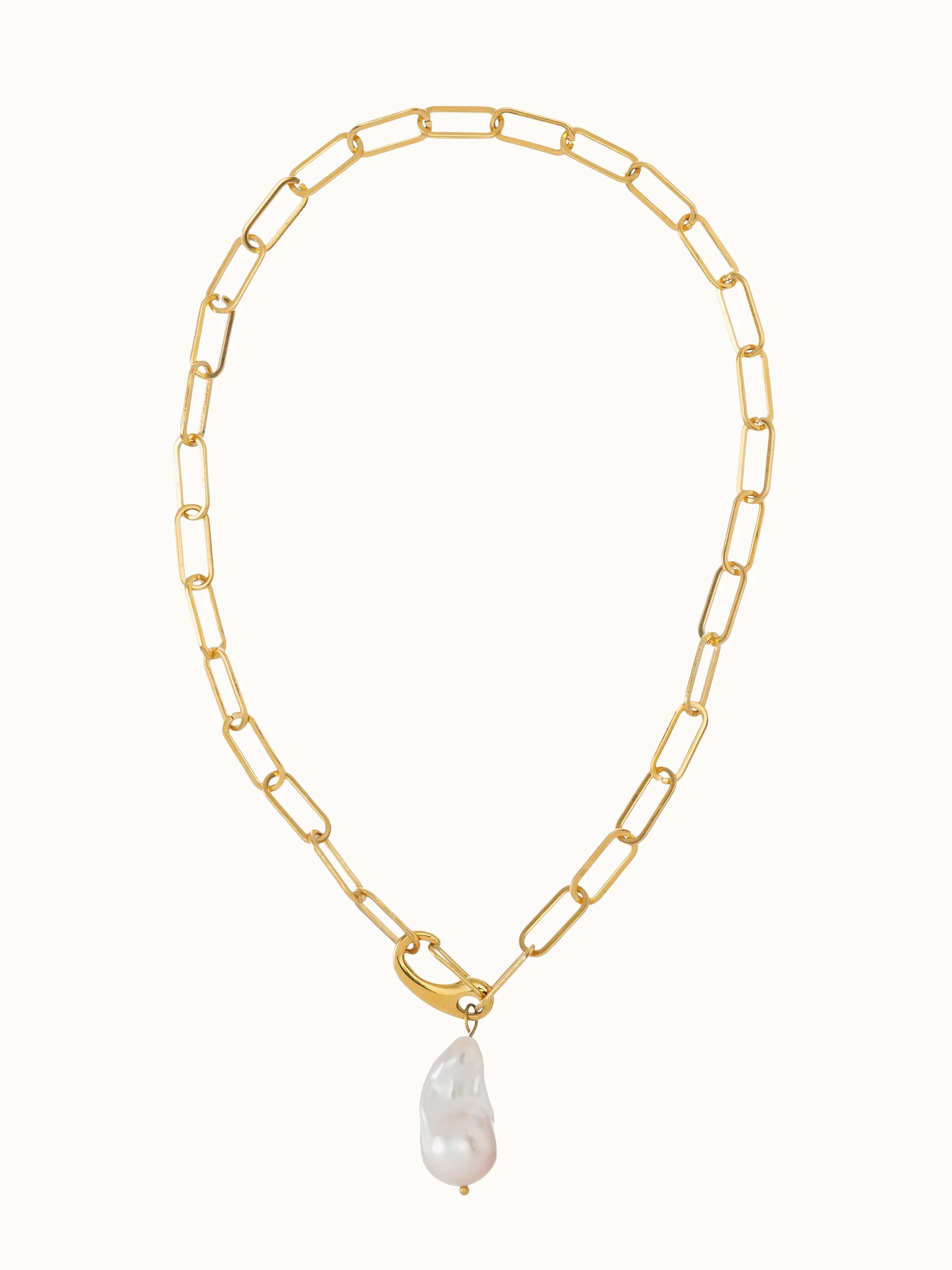 Colier, inox, aur, hipoalergenic, cadou, handmade, realizat manual, bijuterii, perle de cultura, pandantiv, perla baroc, auriu, pietre semipretioase, hematite, , accesorii, handcrafted, statement, lant, lantisor, cadou