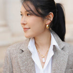 Colier, inox, aur, hipoalergenic, cadou, handmade, realizat manual, bijuterii, perle de cultura, pandantiv, perla baroc, auriu, pietre semipretioase, hematite, , accesorii, handcrafted, statement, lant, lantisor, cadou