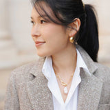 Colier, inox, aur, hipoalergenic, cadou, handmade, realizat manual, bijuterii, perle de cultura, pandantiv, perla baroc, auriu, pietre semipretioase, hematite, , accesorii, handcrafted, statement, lant, lantisor, cadou