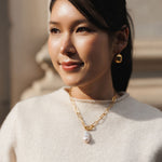 Colier, inox, aur, hipoalergenic, cadou, handmade, realizat manual, bijuterii, perle de cultura, pandantiv, perla baroc, auriu, pietre semipretioase, hematite, , accesorii, handcrafted, statement, lant, lantisor, cadou