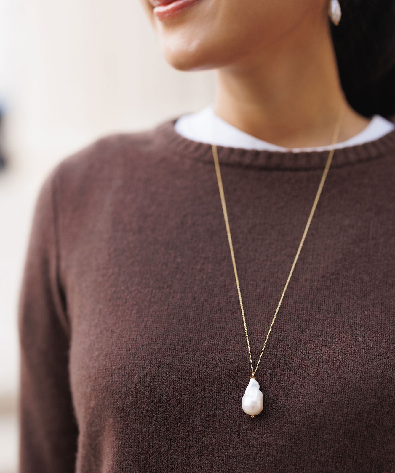 Colier, inox, aur, hipoalergenic, cadou, handmade, realizat manual, bijuterii, perle de cultura, pandantiv, perla baroc, auriu, pietre semipretioase, hematite, , accesorii, handcrafted, statement, lant, lantisor, cadou, argint, aur