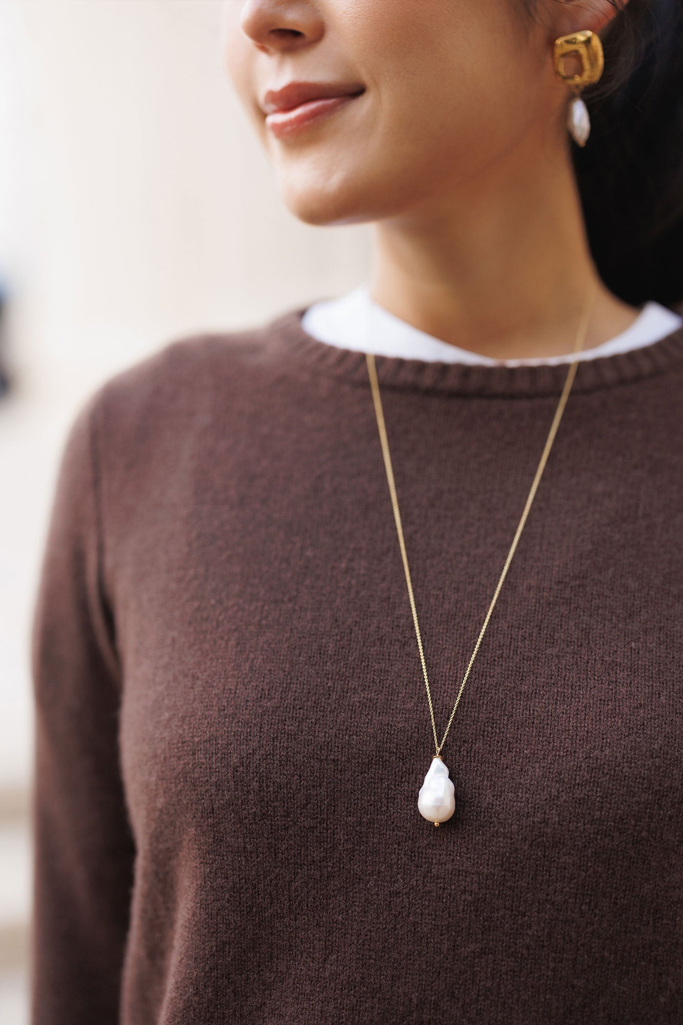 Colier, inox, aur, hipoalergenic, cadou, handmade, realizat manual, bijuterii, perle de cultura, pandantiv, perla baroc, auriu, pietre semipretioase, hematite, , accesorii, handcrafted, statement, lant, lantisor, cadou, argint, aur