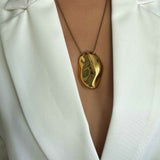 Colier, inox, aur, hipoalergenic, cadou, handmade, realizat manual, bijuterii, perle de cultura, pandantiv, perla baroc, auriu, pietre semipretioase, hematite, , accesorii, handcrafted, statement, lant, lantisor, cadou