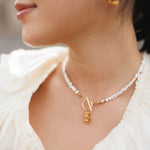 Colier, inox, aur, hipoalergenic, cadou, handmade, realizat manual, bijuterii, perle de cultura, pandantiv, perla baroc, auriu, pietre semipretioase, hematite, , accesorii, handcrafted, statement, lant, lantisor, cadou