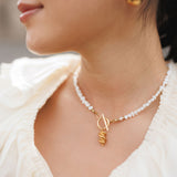 Colier, inox, aur, hipoalergenic, cadou, handmade, realizat manual, bijuterii, perle de cultura, pandantiv, perla baroc, auriu, pietre semipretioase, hematite, , accesorii, handcrafted, statement, lant, lantisor, cadou