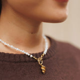 Colier, inox, aur, hipoalergenic, cadou, handmade, realizat manual, bijuterii, perle de cultura, pandantiv, perla baroc, auriu, pietre semipretioase, hematite, , accesorii, handcrafted, statement, lant, lantisor, cadou