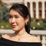 Colier, inox, aur, hipoalergenic, cadou, handmade, realizat manual, bijuterii, perle de cultura, pandantiv, perla baroc, auriu, pietre semipretioase, hematite, , accesorii, handcrafted, statement, lant, lantisor, cadou